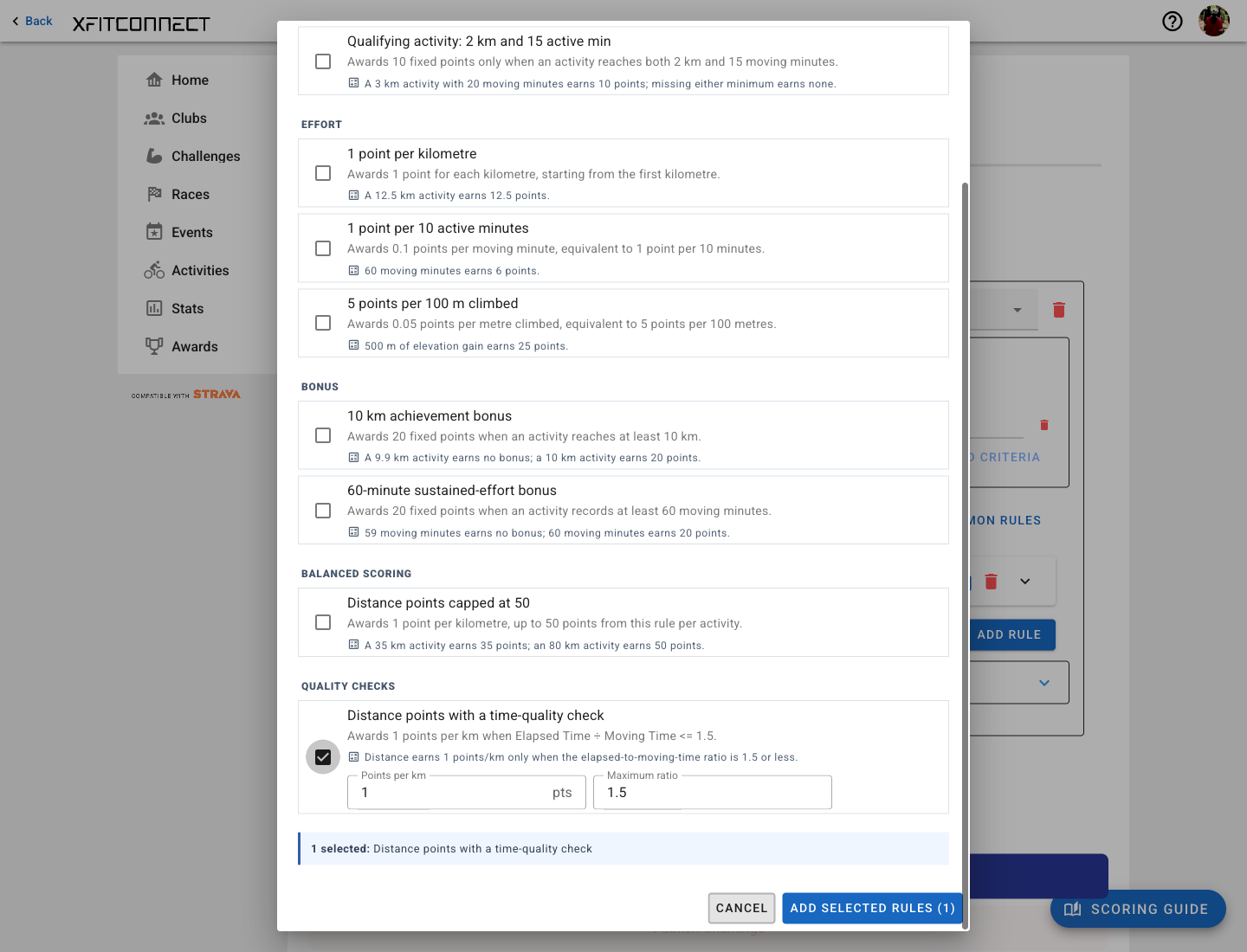 Quick configuration for a scoring template