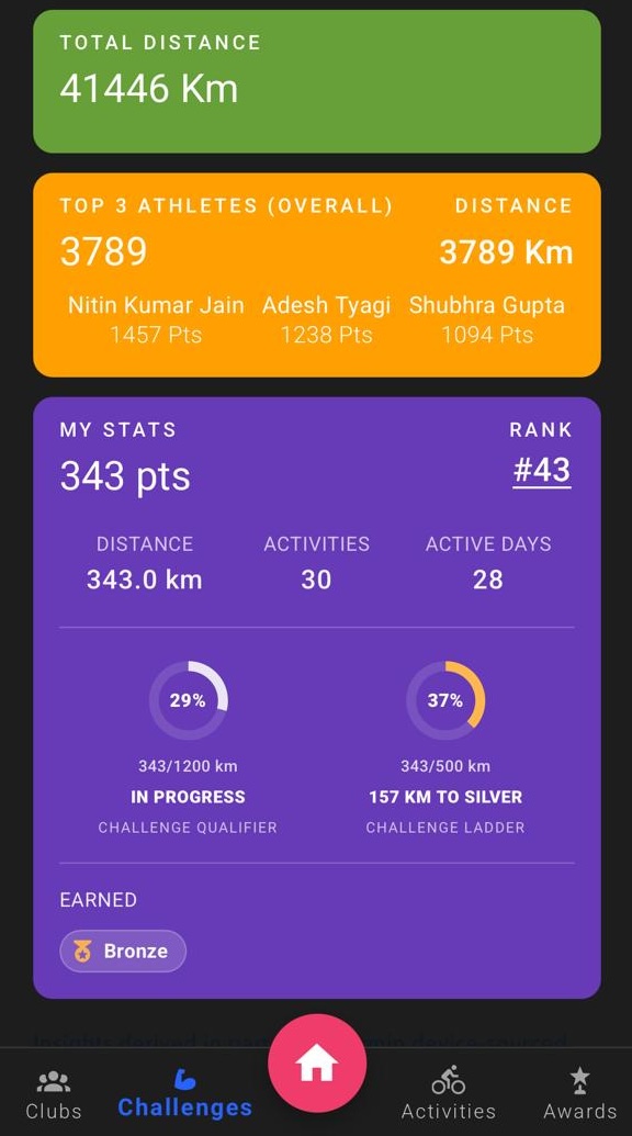 Mobile challenge stats and participant progress